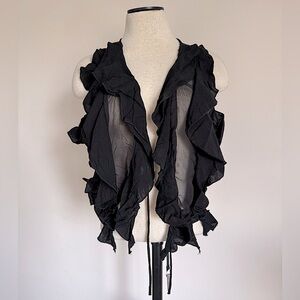 METROPARK Black Bolero Vest with Ruffles, Tie Lace Up Closure Large